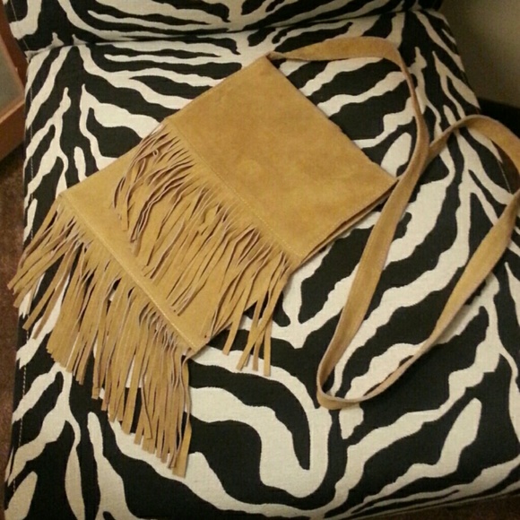 Handbags - Suede Crossbody Bag w/Fringes